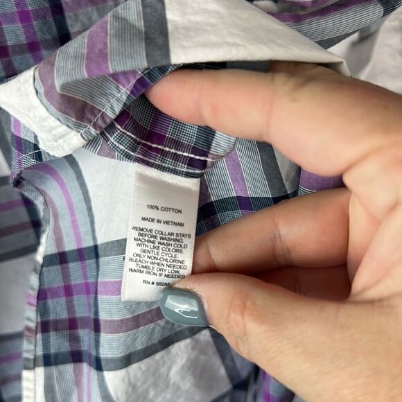 Express Shirt Mens Large 16 16.5 Purple Blue Extra Slim Fit Dress Work Button Up - Picture 4 of 7